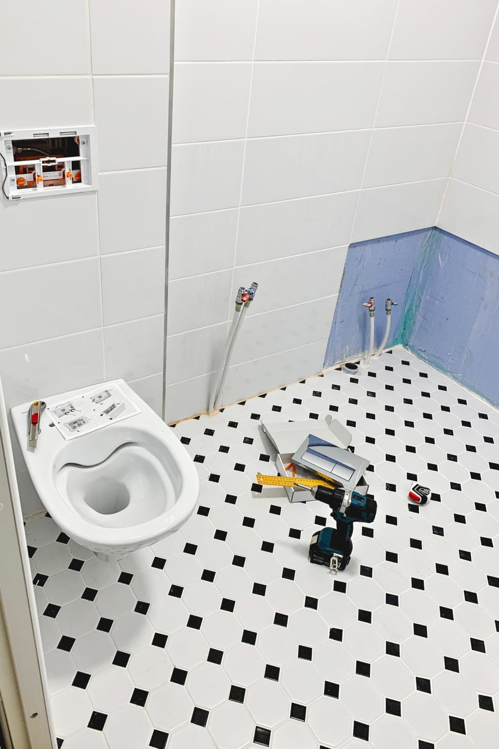 Renovación del baño, instalación del inodoro y la bañera